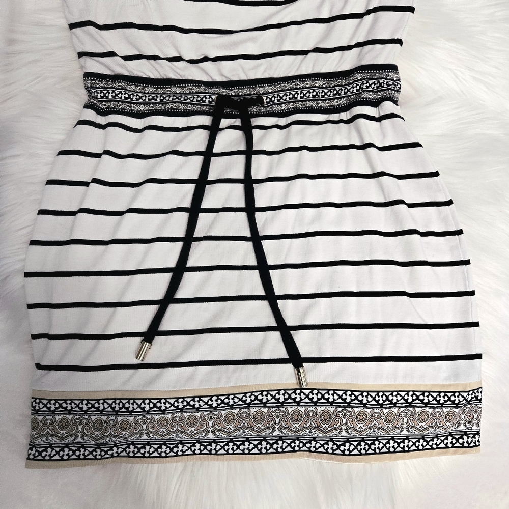 White House Black Market Bohemian Black and White Strapless Striped Dress - Picture 11 of 15